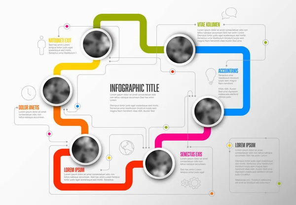 Plantilla Infografía Abstracta Con Marcadores Posición Fotos Círculo Línea Colorida — Archivo Imágenes Vectoriales