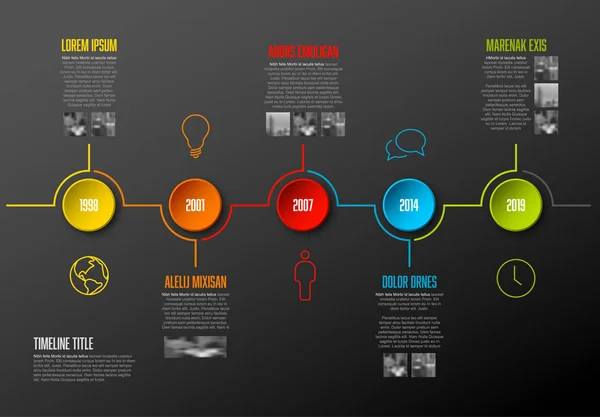 Infografica Azienda Pietre Miliari Timeline Template Con Cerchi Colorati Segnaposto — Vettoriale Stock