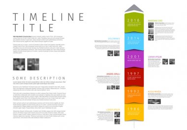 Renkli dikey Infographic zaman çizelgesi rapor şablonu ek metinler ve fotoğraflar ile vektör