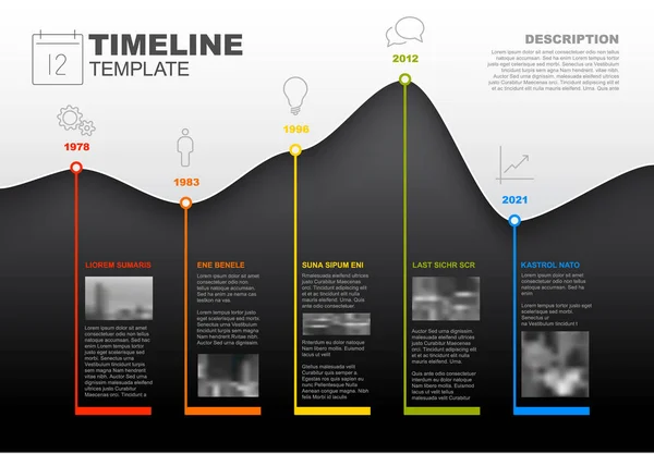 Vector Infografía Hitos Compañía Plantilla Línea Tiempo Con Curva Gráfico — Vector de stock