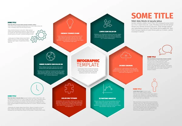 Vector Minimalistische Rood Teal Kleur Infographic Rapportsjabloon Met Zeshoeken — Stockvector