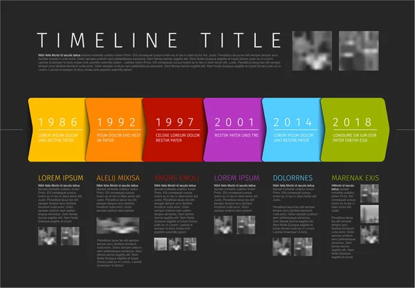 Vektör Renkli Infographic Zaman Çizelgesi Rapor Şablonu Metin Resimler Karanlık — Stok Vektör