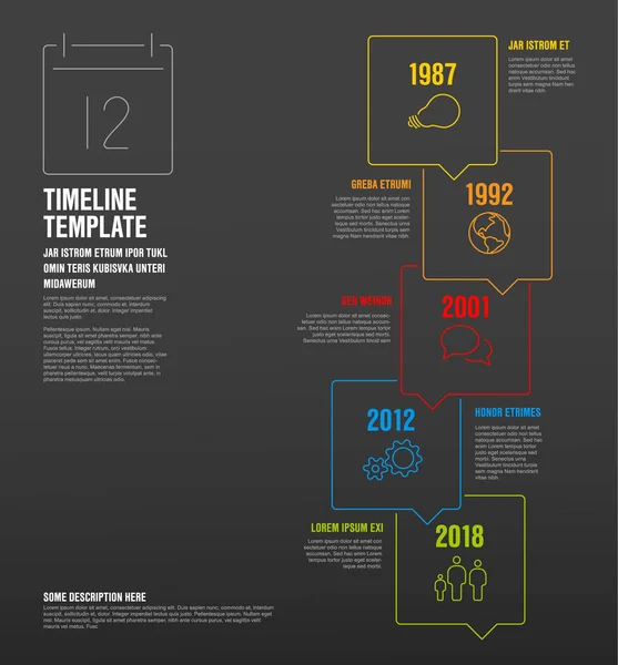 Φορέα Infographic Κάθετη Λωρίδα Χρόνου Πρότυπο Κατασκευασμένο Από Λεπτή Γραμμή — Διανυσματικό Αρχείο