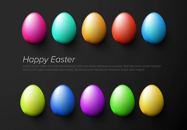 Modern Minimalist Colorful Happy Easter Card Colorful Eggs Dark Version — Stock Vector