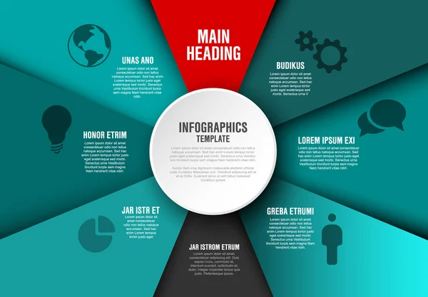 Modèle Diagramme Infographique Vectoriel Avec Différentes Sections Textes Icônes — Image vectorielle