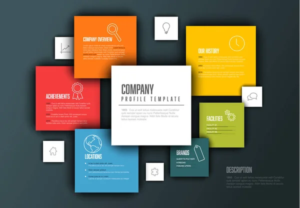 Vector Company Infographic Overview Design Template Content Colorful Squares Dark — Stock Vector