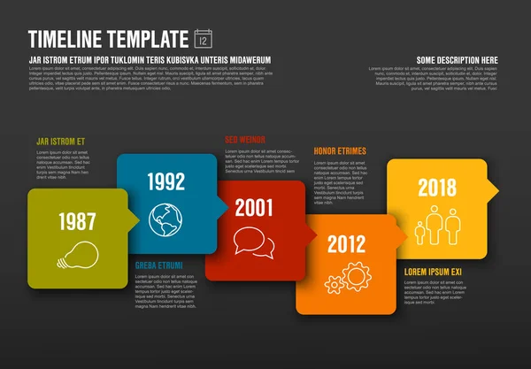 Infografía Vectorial Plantilla Línea Tiempo Horizontal Hecha Burbujas Flecha Iconos — Vector de stock