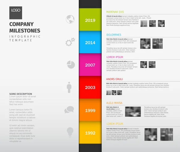 Vector Färgglada Infographic Tidslinje Rapportmall Med Färg Sektioner Ikoner Texter — Stock vektor