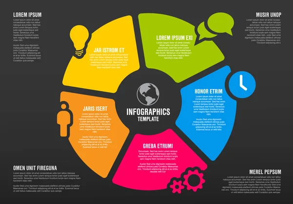 Plantilla Diagrama Infografía Vectorial Hecha Líneas Iconos Versión Oscura — Archivo Imágenes Vectoriales