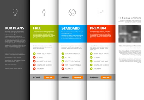 Plantilla Tabla Comparación Precios Productos Servicios Con Descripción Versión Ligera — Vector de stock