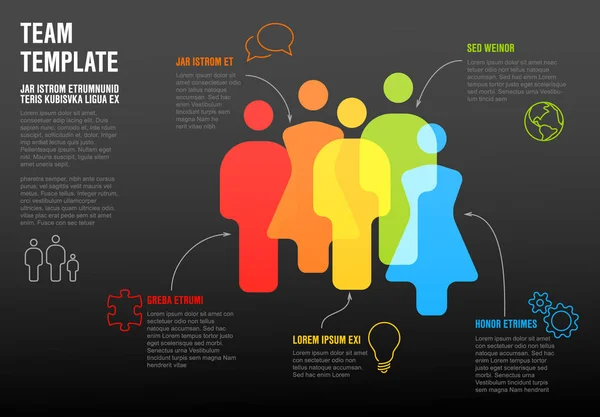 Modello Infografico Team Persone Panoramica Aziendale Schema Gerarchico Versione Scura — Vettoriale Stock