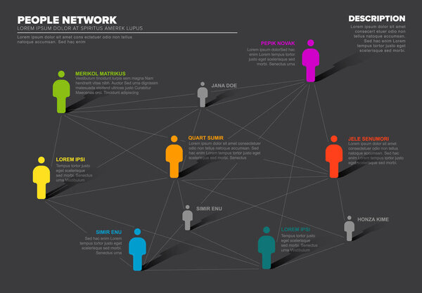 Minimalist vector people network 3d diagram template - dark version