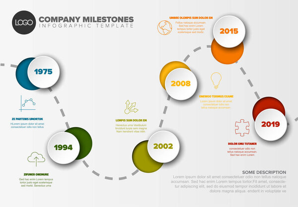 Vector Infographic timeline report template with icons and simple content 