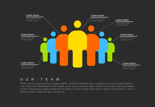 Modello Infografico Team Persone Panoramica Aziendale Schema Gerarchico Versione Scura — Vettoriale Stock