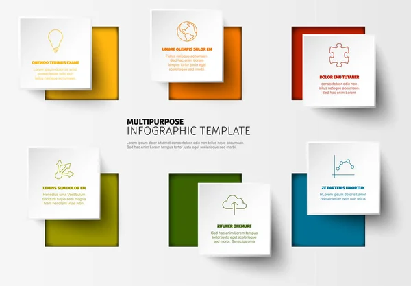 Vector Minimalist Colorful Infographic Report Template Square Blocks — Stock Vector