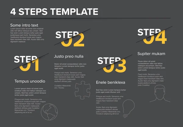 Διάνυσμα Σύγχρονη Τέσσερα Βήματα Προόδου Πρότυπο Περιγραφές Και Εικόνες Σκοτεινή — Διανυσματικό Αρχείο