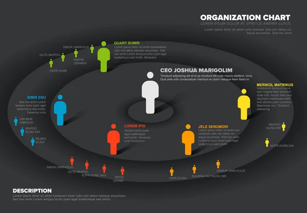 Minimalist company organization hierarchy schema - dark version — Stock Vector