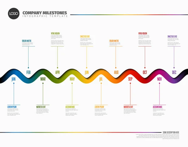 Modello di timeline dell'intero anno con linea arcobaleno — Vettoriale Stock