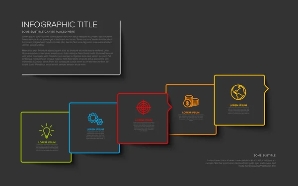 Plantilla infográfica polivalente con cinco elementos - versión oscura — Vector de stock