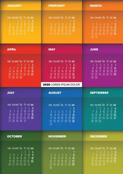 Calendar template 2020 — Stock Vector