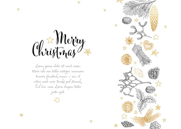 ヴィンテージベクトル手描きクリスマスカード — ストックベクタ