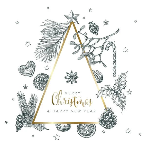 Vintage vector hand drawn Christmas card — Stock Vector