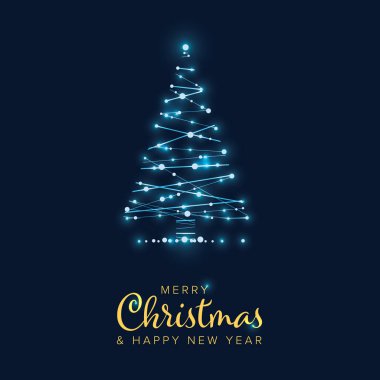 Işık zincirlerinden yapılmış ağaçlı Noel kartı