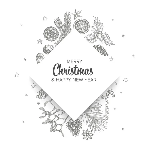 ヴィンテージベクトル手描きクリスマスカード — ストックベクタ