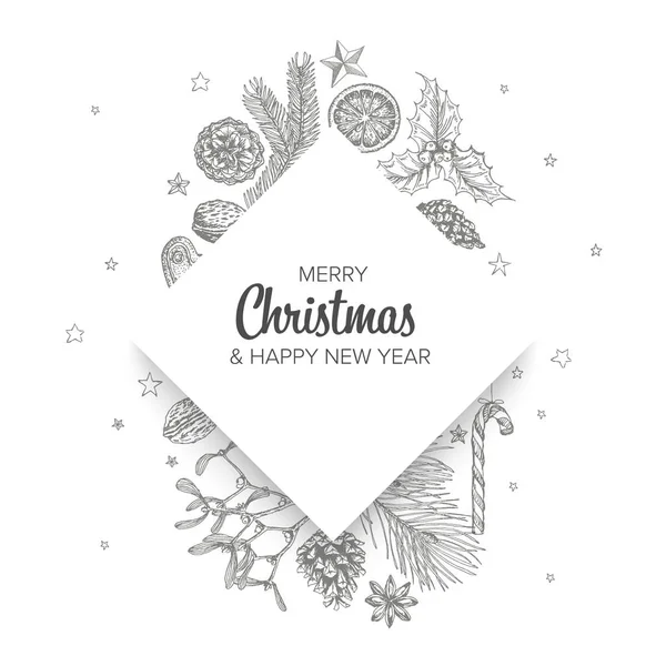 Vintage vector hand drawn Christmas card — Stock Vector