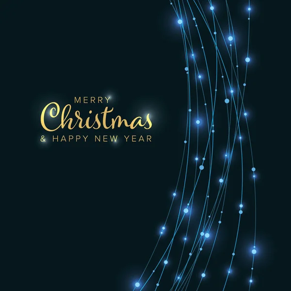 Весела різдвяна листівка з блакитними ланцюжками світла — стоковий вектор