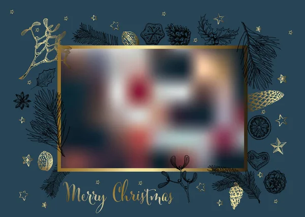 Винтажный вектор ручной работы Рождественская открытка с заполнителем фото — стоковый вектор