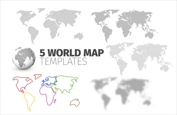 5 Plantillas de mapas del mundo para sus informes de infografía — Vector de stock