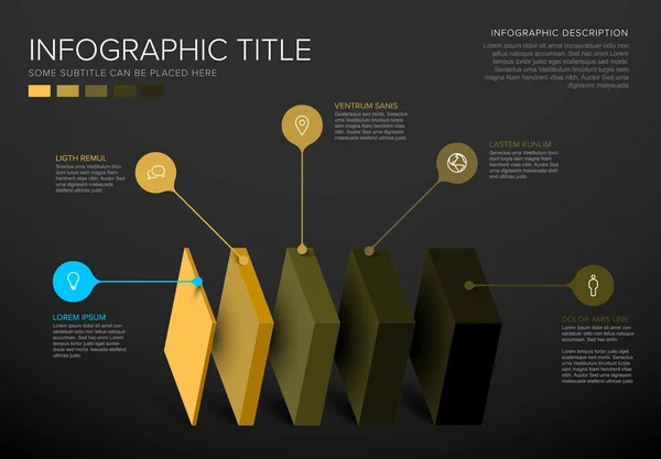 Wektorowy Szablon Warstw Infograficznych Pięcioma Poziomami Struktury Materiałowej Układ Ciemnego — Wektor stockowy