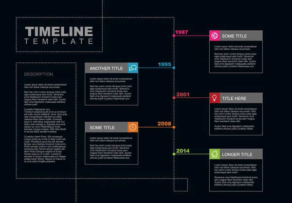 Vector Infographic Timeline Report Template Biggest Milestones Years Description Dark — Stock Vector