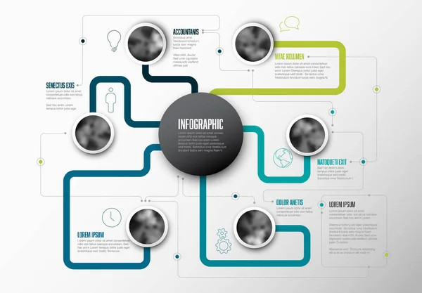 Plantilla Infografía Abstracta Con Marcadores Posición Fotos Círculo Línea Colorida — Vector de stock