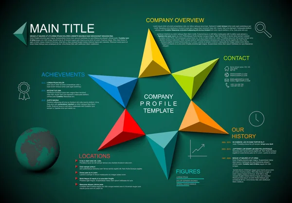 Modelo Design Visão Geral Infográfica Dark Company Com Triângulos — Vetor de Stock