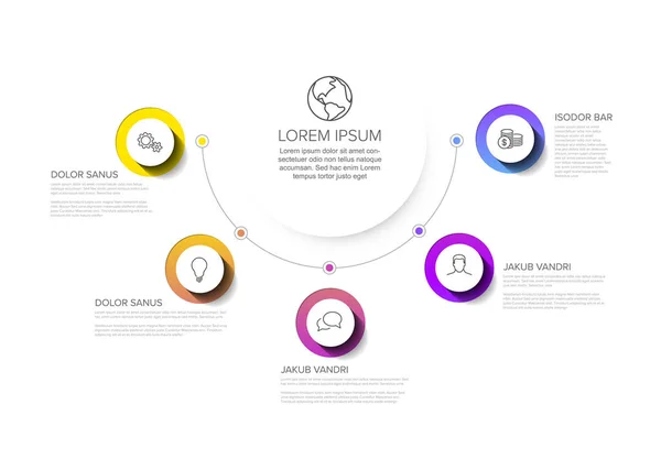 Plantilla Infografía Multiusos Vectorial Con Título Cinco Opciones Elementos Colores — Vector de stock