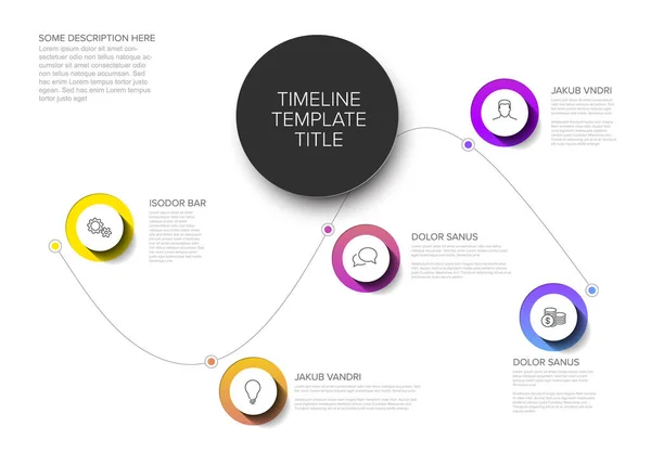 Vector Infographic Timeline Template Curved Line Circle Buttons Shadow Various — Stock Vector