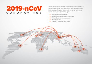 Coronavirus ile vektör broşürü bilgi için harita resimlemesi ve yeri - kırmızı sürüm