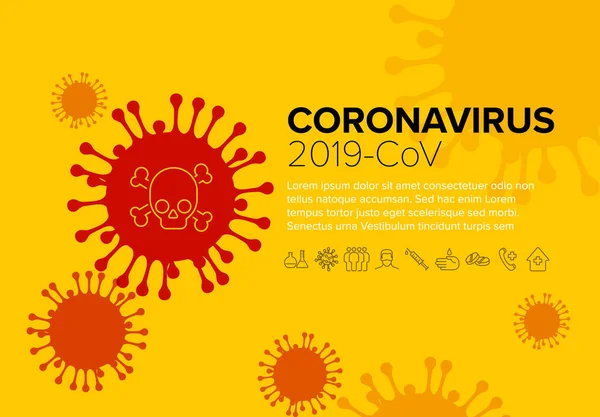 Plantilla Folleto Vectorial Con Ilustración Coronavirus Iconos Lugar Para Información — Archivo Imágenes Vectoriales