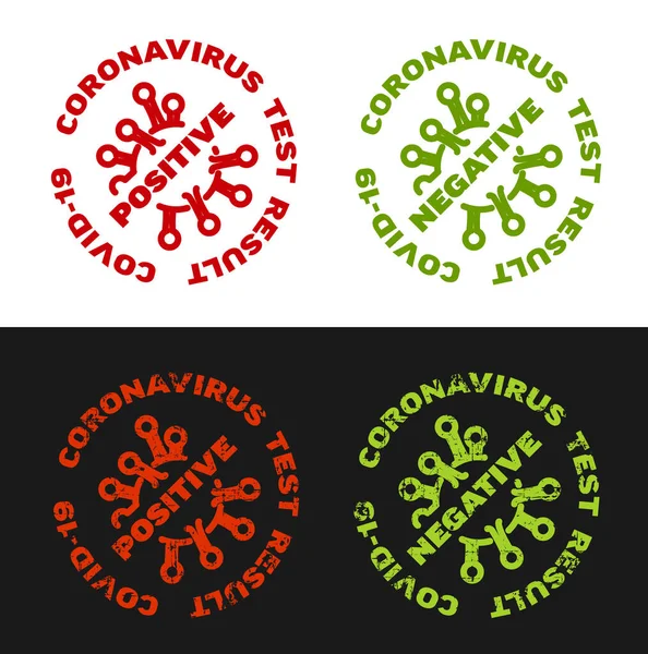 Coronavirus Covid Selo Etiqueta Resultado Teste Vermelho Positivo Verde Negativo — Vetor de Stock