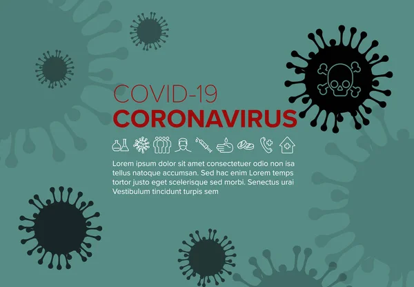 Modelo Panfleto Vetorial Com Ilustração Coronavírus Ícones Lugar Para Sua — Vetor de Stock