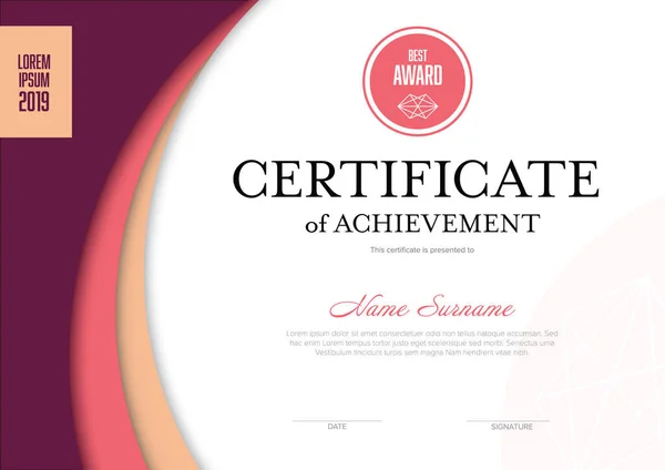 Nowoczesny Certyfikat Osiągnięcia Szablonu Miejscem Twoją Zawartość Różowy Dziewczęcy Design — Wektor stockowy