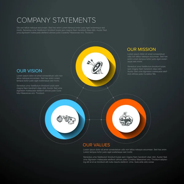 Vector Misión Visión Valores Esquema Diagrama Infografía Colores Vivos Sobre — Archivo Imágenes Vectoriales