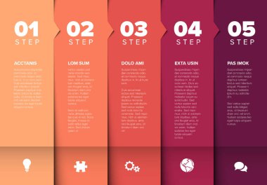 Bir iki üç dört beş - vektör blok şablonu tanımlamalar ve simgeler - kırmızı renk sürümü