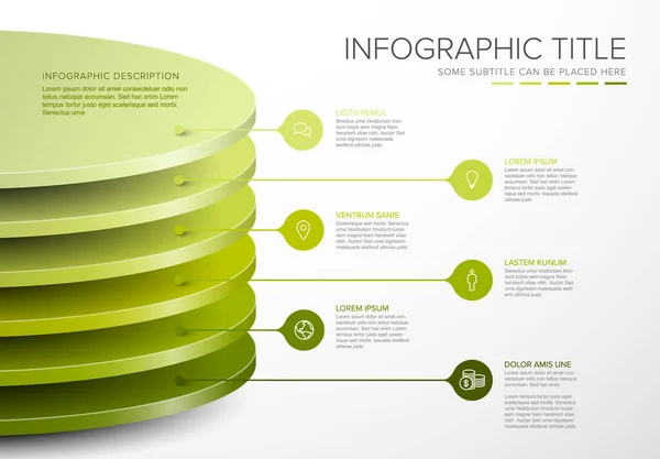 Шаблон Векторных Инфографических Слоев Кругов Шестью Столами Уровня Структуры Материала — стоковый вектор