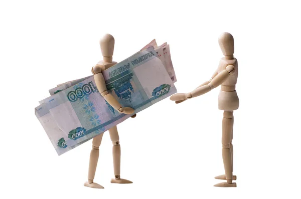 oyuncak bebek mankeni para ruble satın almak eylemleri ruble beyaz arka plan transferi pradaja dolandırıcılık ticaret kaybı etkileşimi