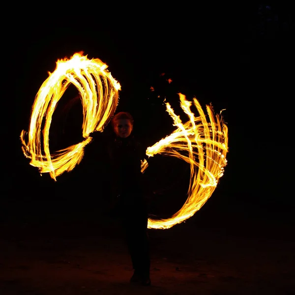 Fire Show Light Show Dancing Fire Fire Show Theater Fire — Stock Photo, Image