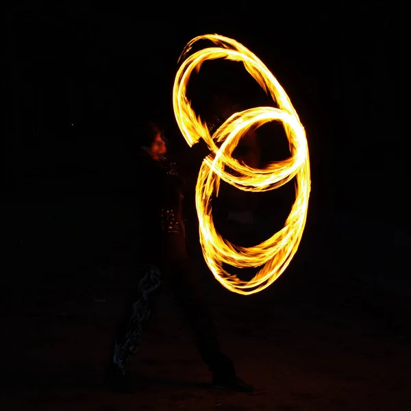 Spectacle Feu Spectacle Lumière Dansant Avec Feu Spectacle Feu Théâtre — Photo