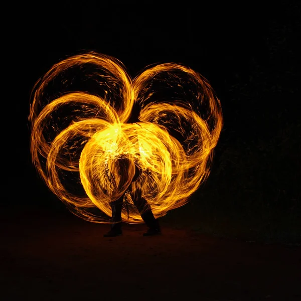 Ogień Pokaz Światła Taniec Ogniem Ogień Show Teatr Wydajności Ogniowej — Zdjęcie stockowe